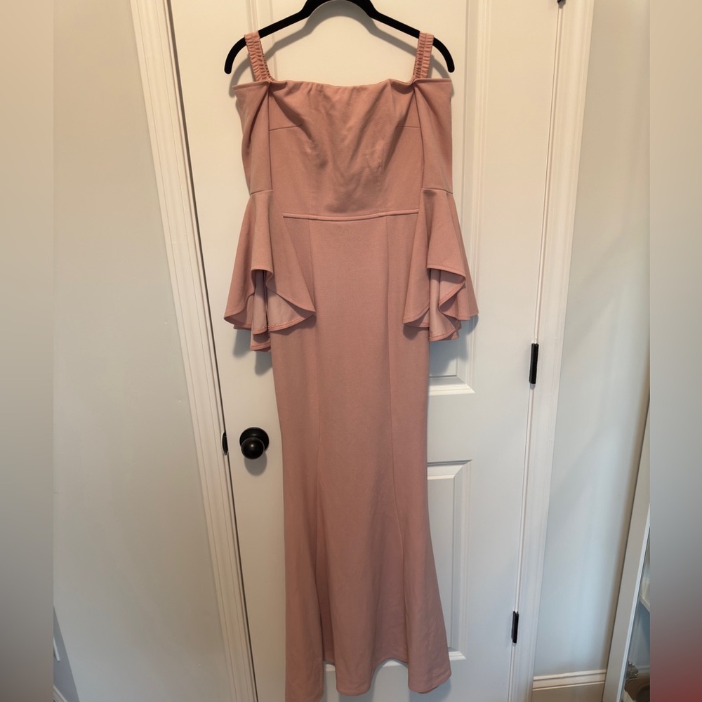 Mauve Pink Gown Dress Off The Shoulder Bell Sleeve